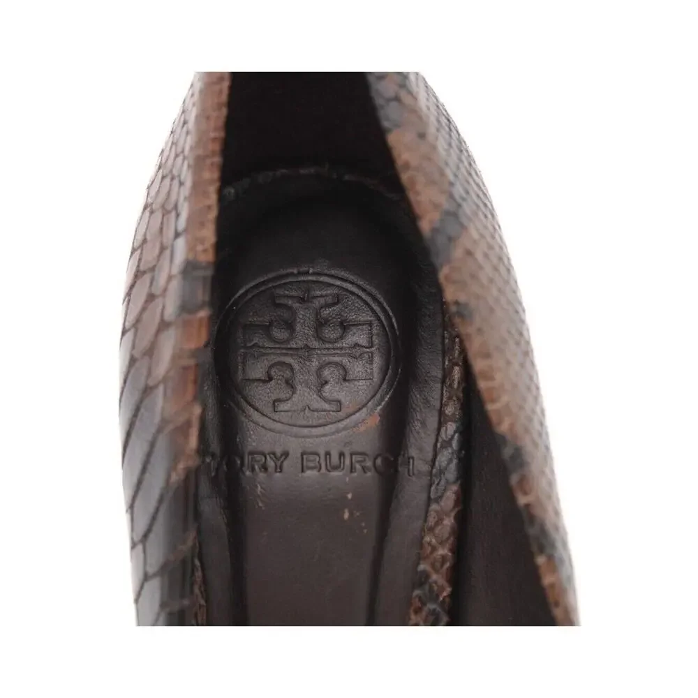 Tory Burch Brown Python Embossed Platform Leather Pumps Sz 6M